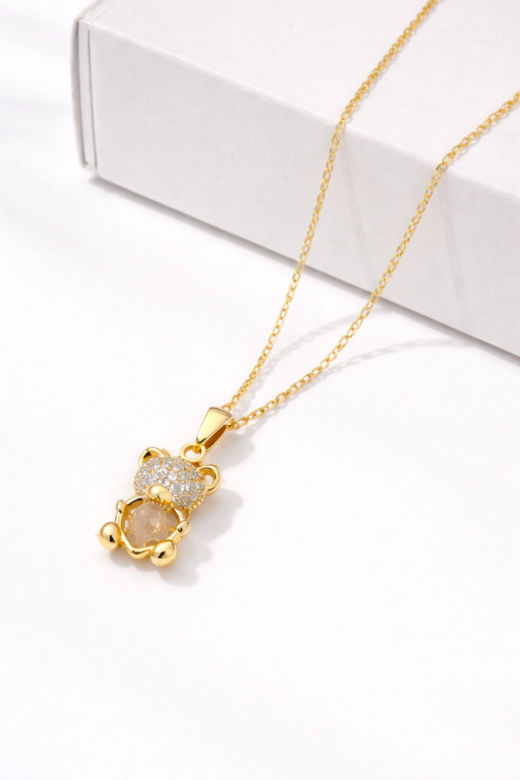 Delicate Gold Chain with Sparkling Bear Pendant | Urban Carat