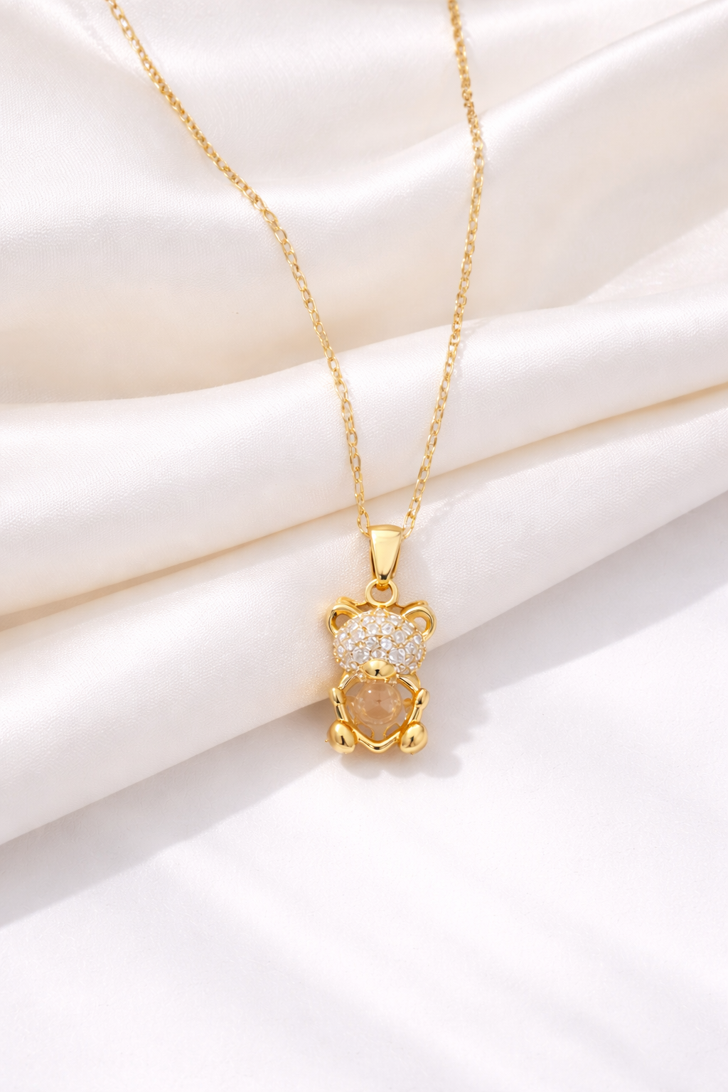 Delicate Gold Chain with Sparkling Bear Pendant | Urban Carat