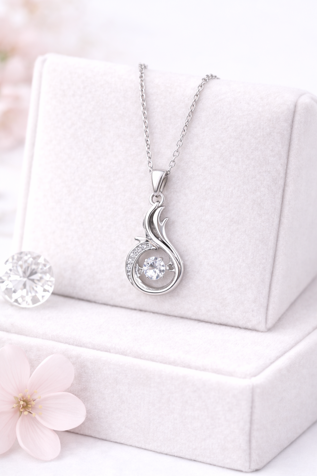 Graceful Swirl Pendant Necklace with Shimmering Dancing Gem