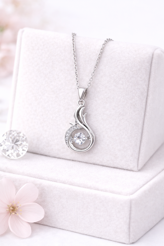 Graceful Swirl Pendant Necklace with Shimmering Dancing Gem