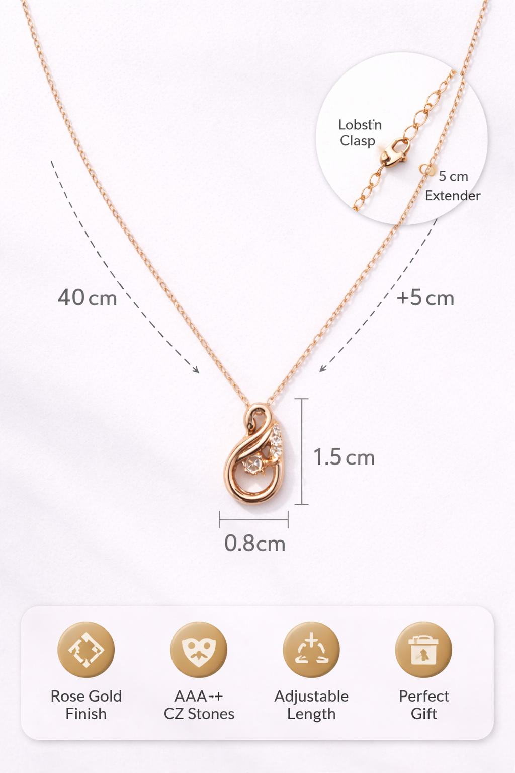 Rose Gold Teardrop Crystal Pendant Necklace | Urban Carat